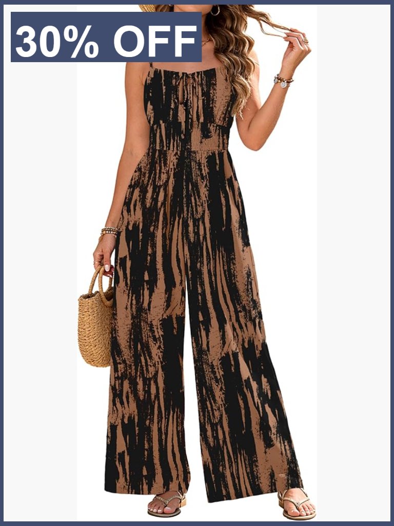 Womens Casual Spaghetti Strap Wide Leg Jumpsuit With Pockets
